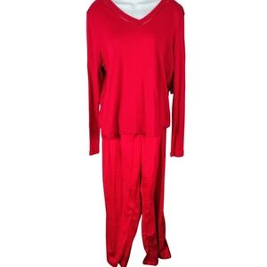JK Intimates Womens Pajama Set XL Red Cotton Top Plush‎ Fleece Pants 2pc New